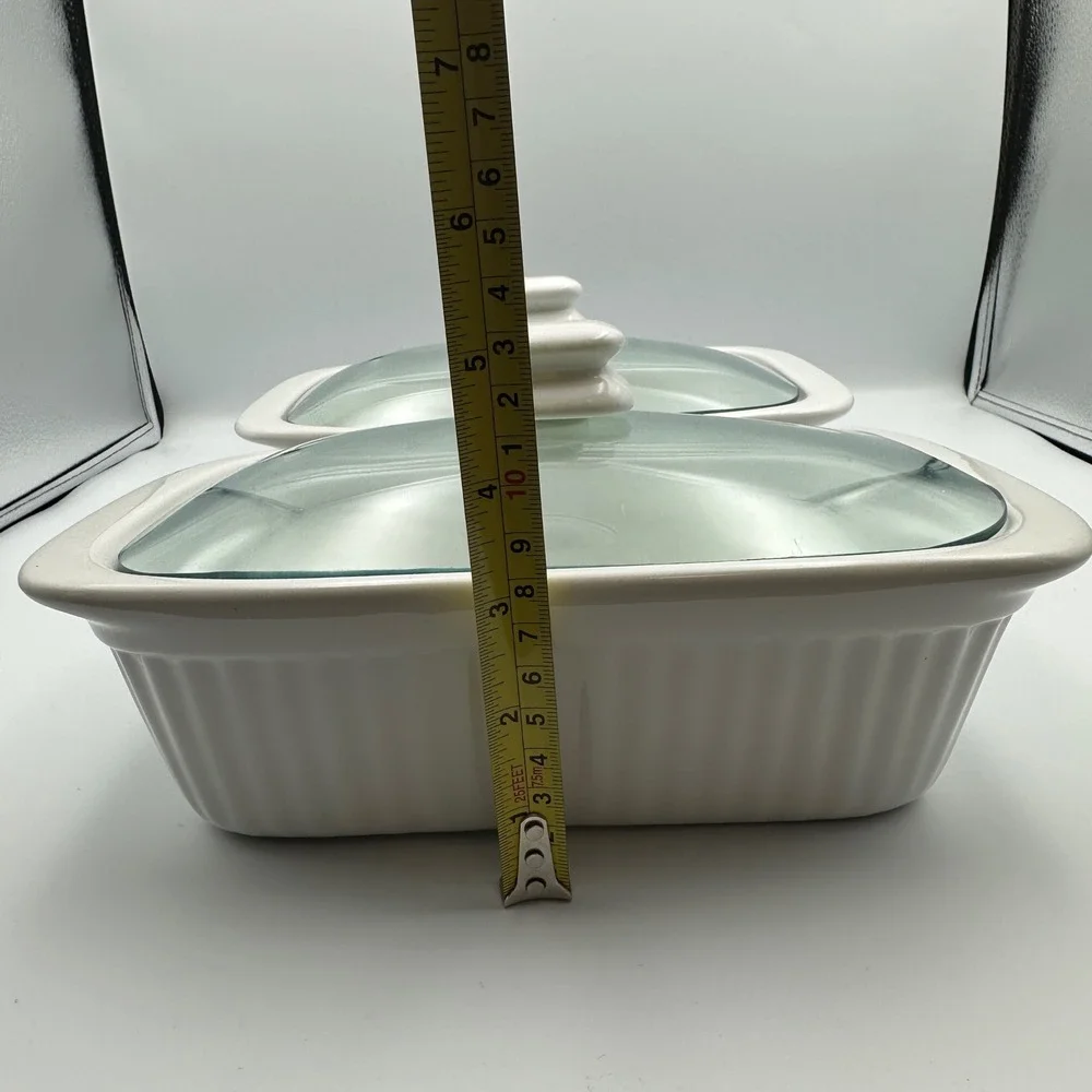 Ceramic Baking Dishes with Lids White‎ Set of 2 Oven Microwave Dishwasher Safe